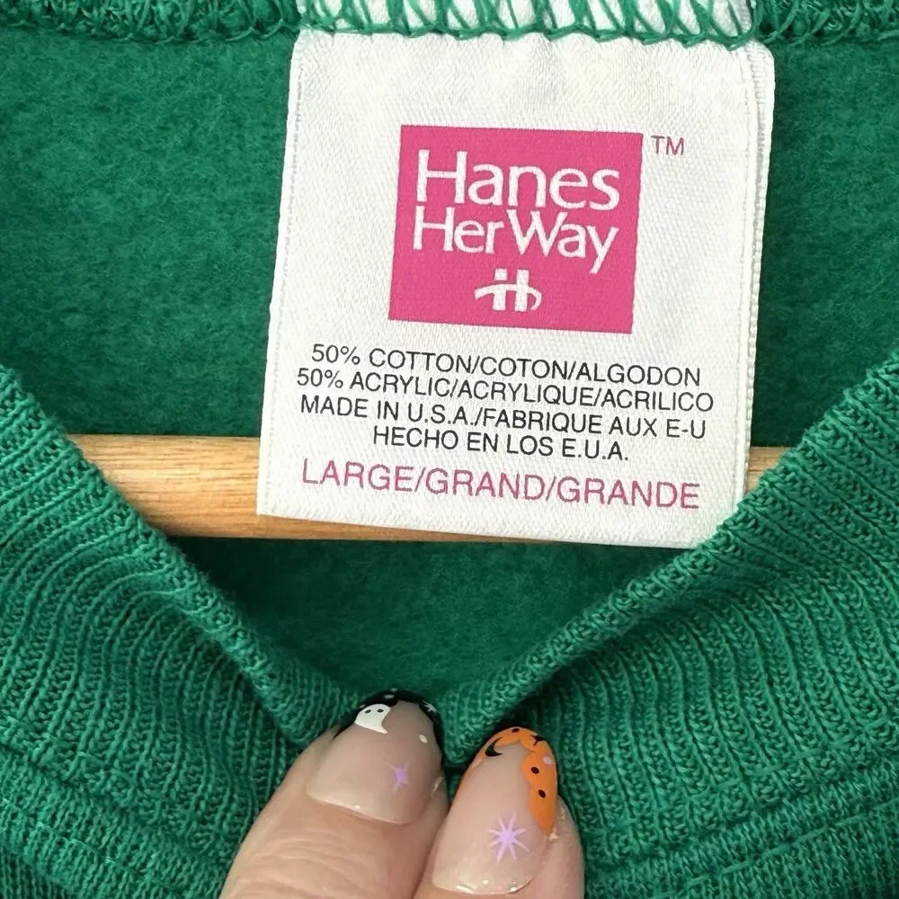 NWT Vintage 80s Hanes Handmade Santa Holiday Grandma Sweatshirt Sz L USA Iron On